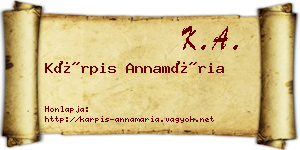 Kárpis Annamária névjegykártya
